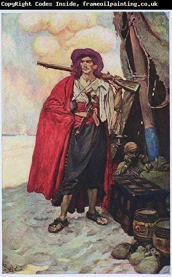 Howard Pyle The Buccaneer was a Picturesque Fellow: illustration of a pirate, dressed to the nines in piracy attire.